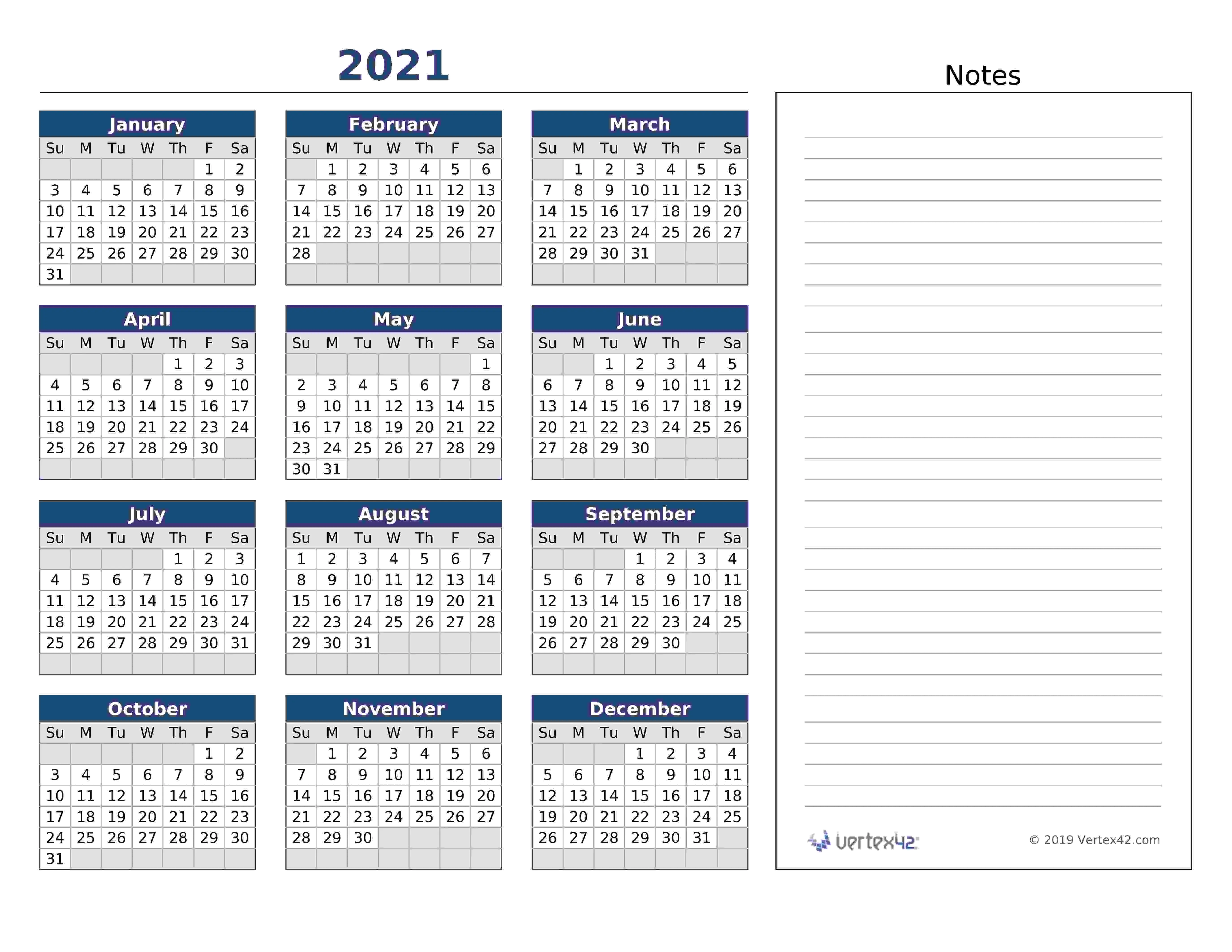 2021 calendar