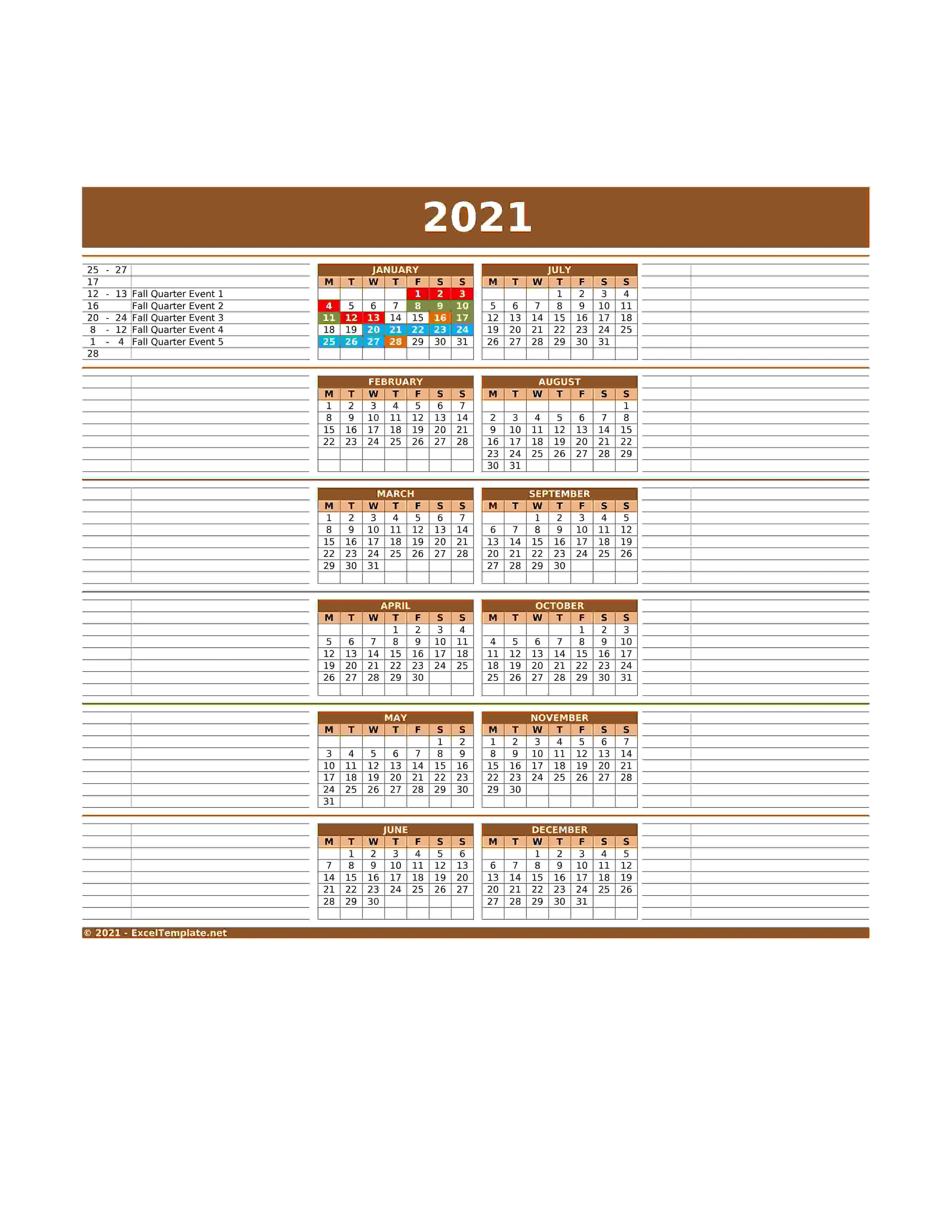 2021 Calendar Model 11   V2 6   with Left and Right Notes   Monday