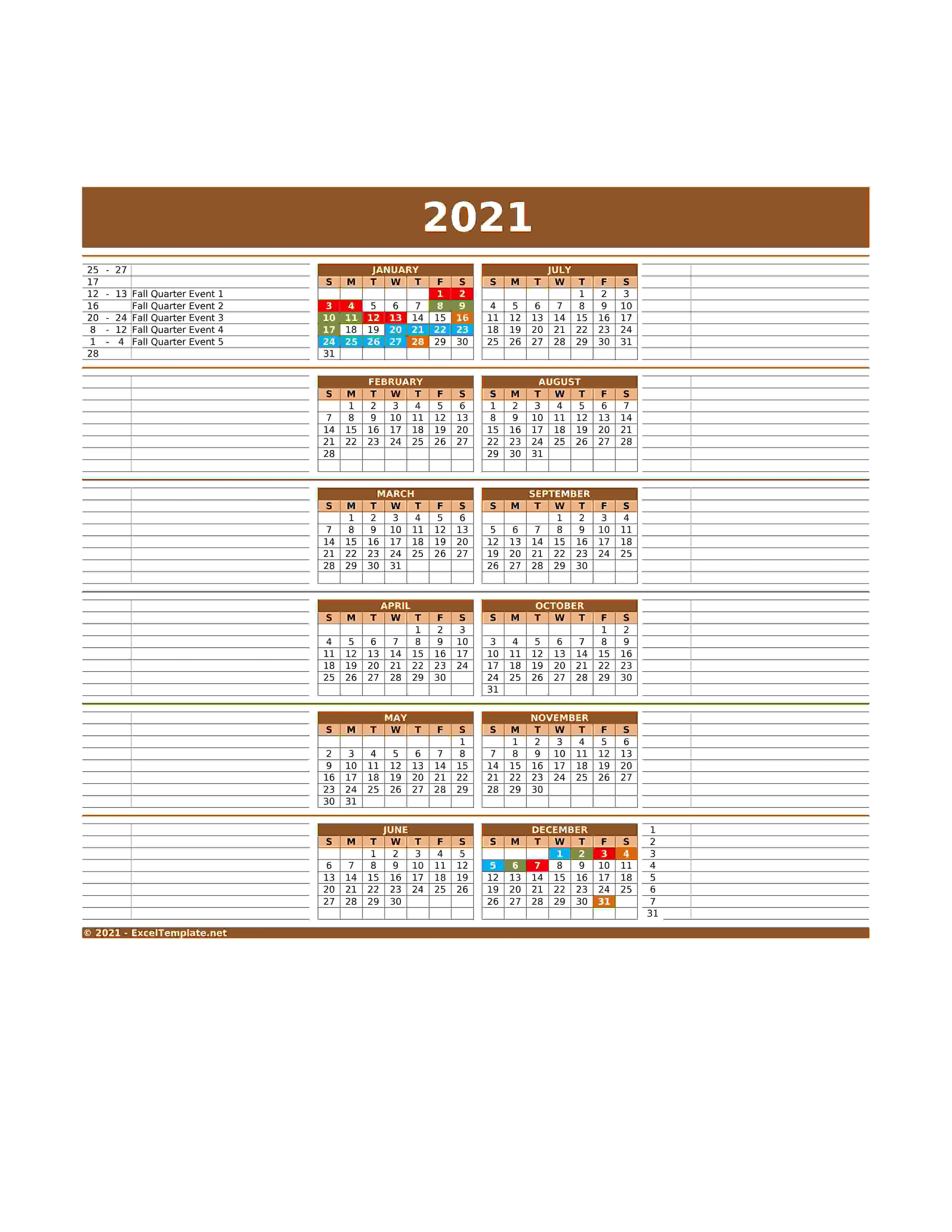 2021 Calendar Model 11   V2 6   with Left and Right Notes   Sunday