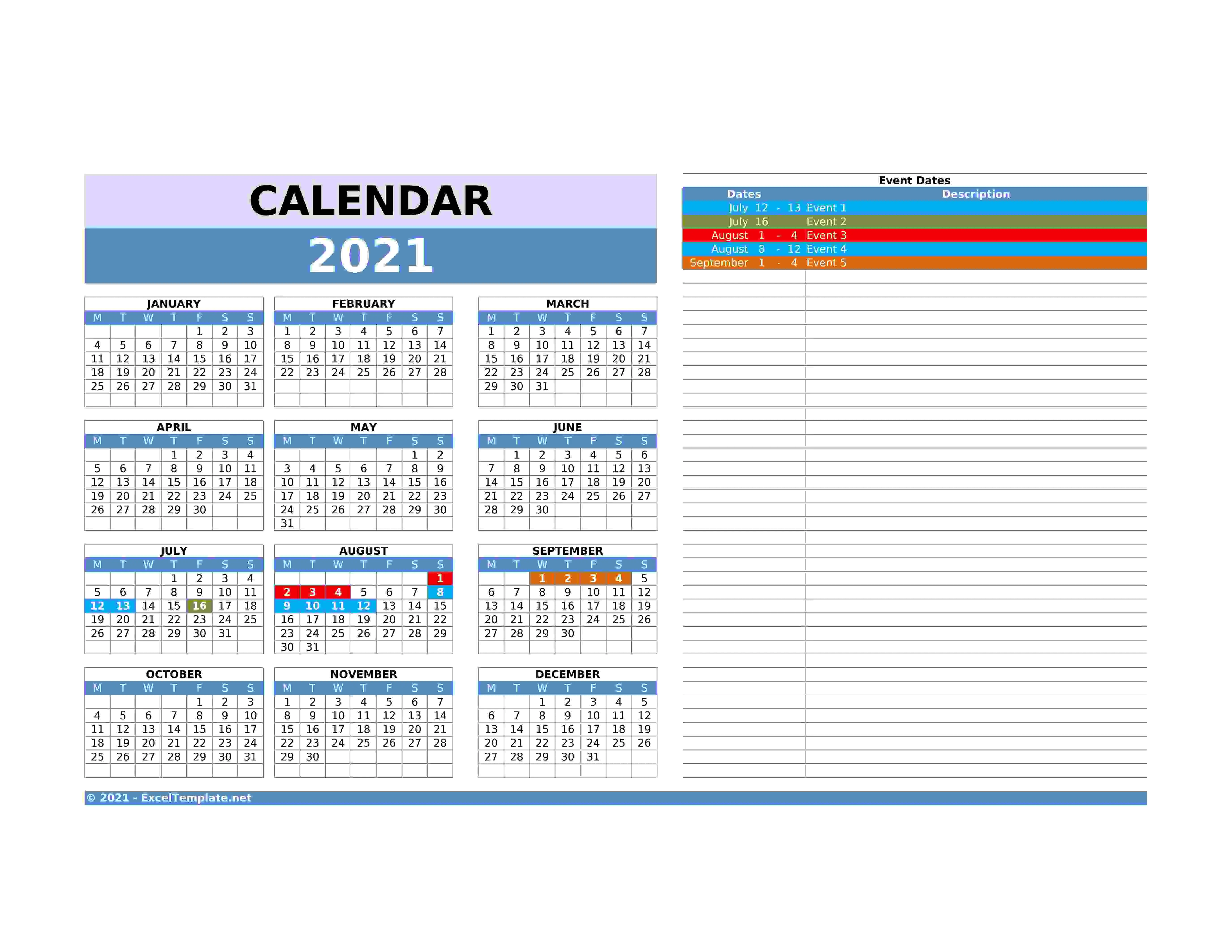 2021 Calendar Model 5   V2 6   with Right Notes   Monday
