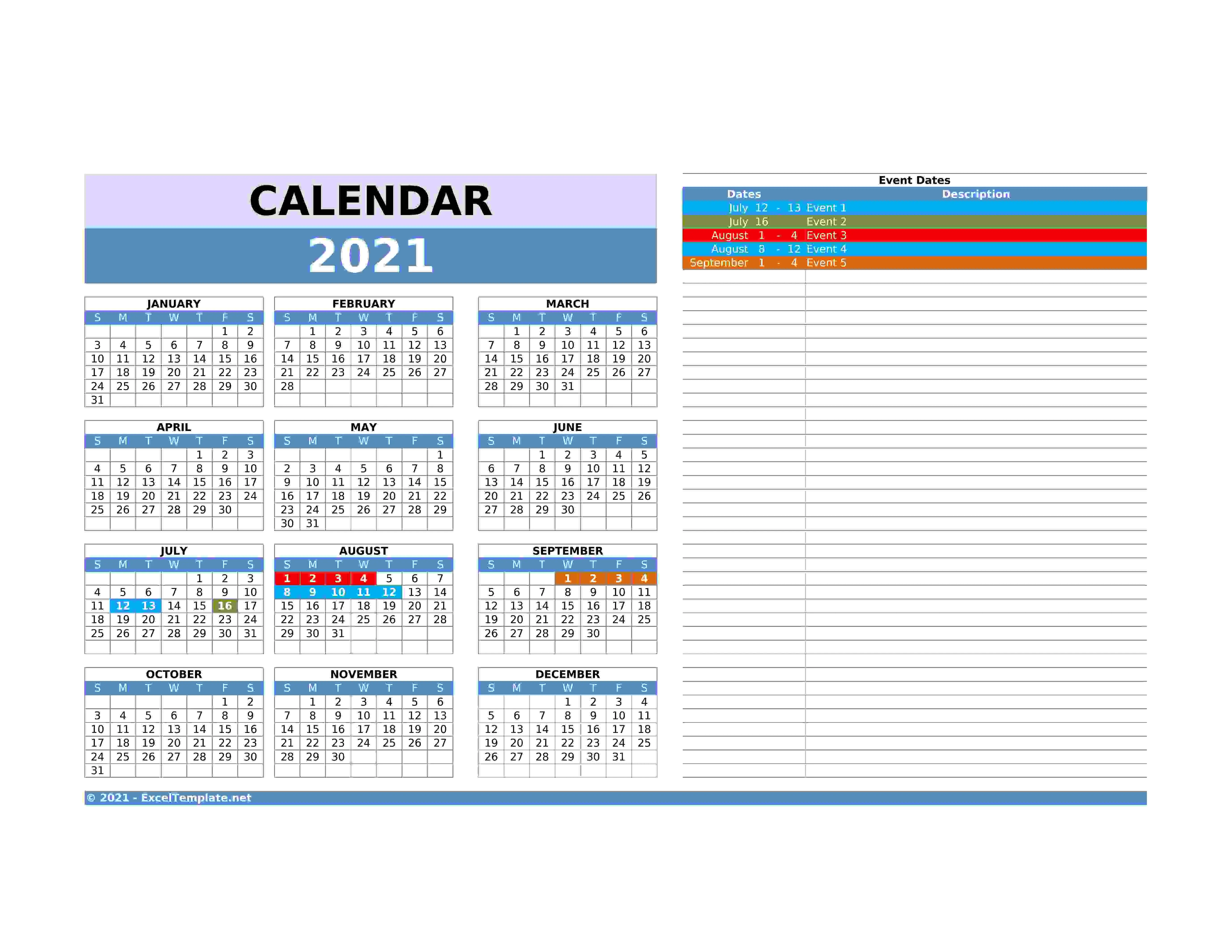 2021 Calendar Model 5   V2 6   with Right Notes   Sunday