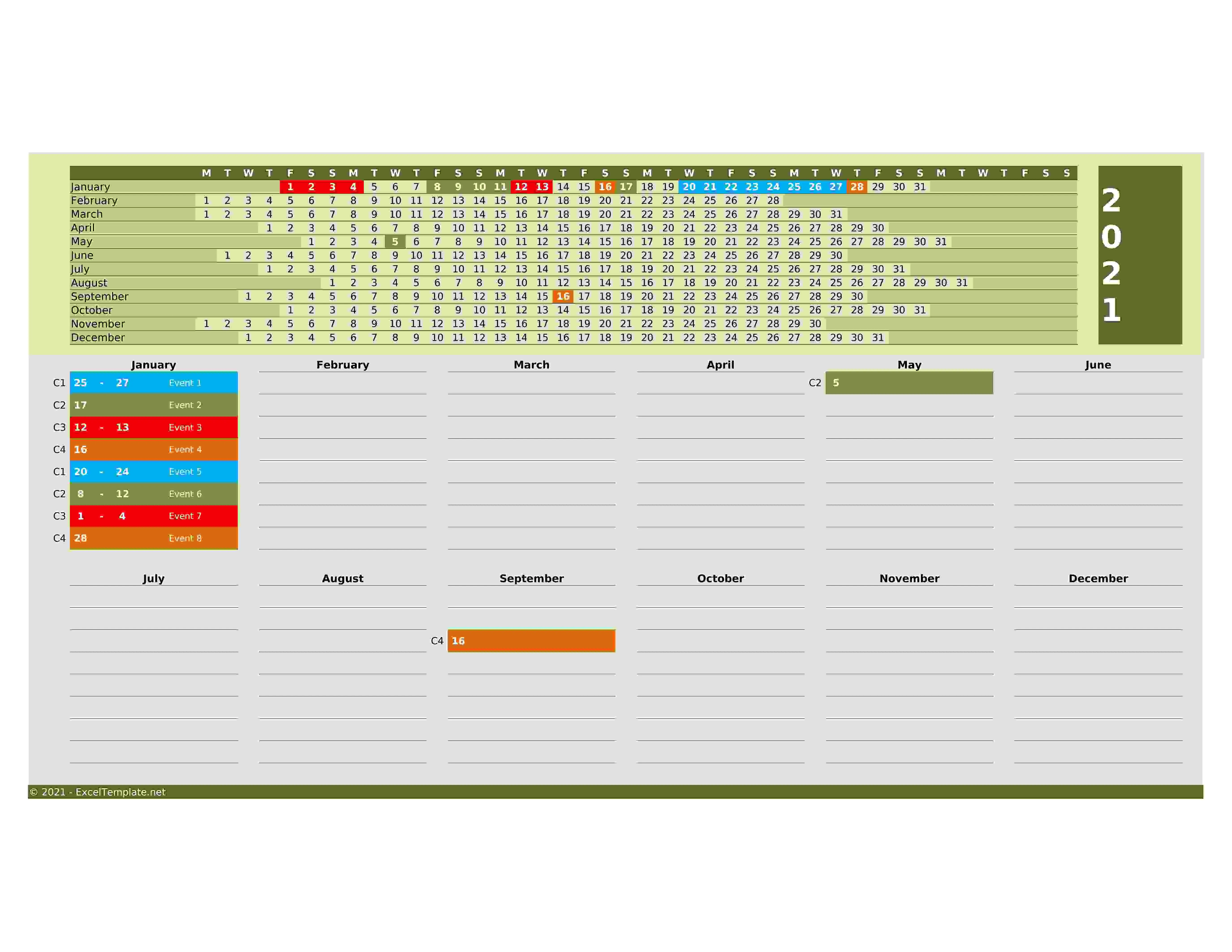 2021 Calendar Model 7   V2 6   Linear   Bottom Notes   Monday