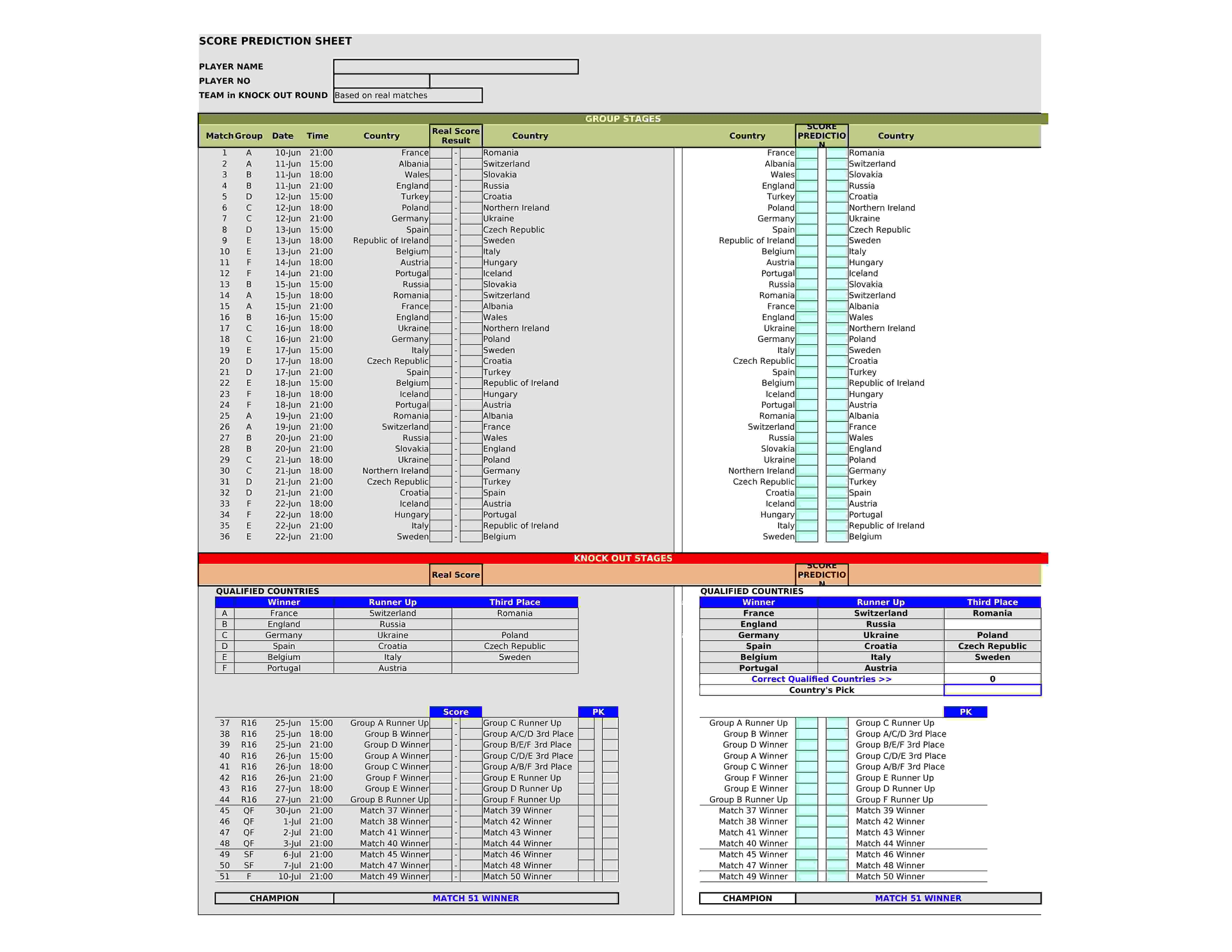 UEFA Euro 2016 Office Pool Prediction Sheet V2 45