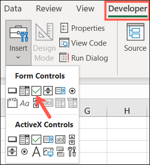 checkbox in excel
